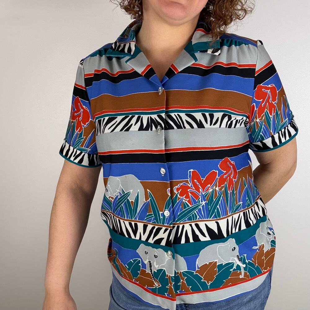 VINTAGE 70S SAFARI ELEPHANT SHORT SLEEVE SHIRT SIZE XL